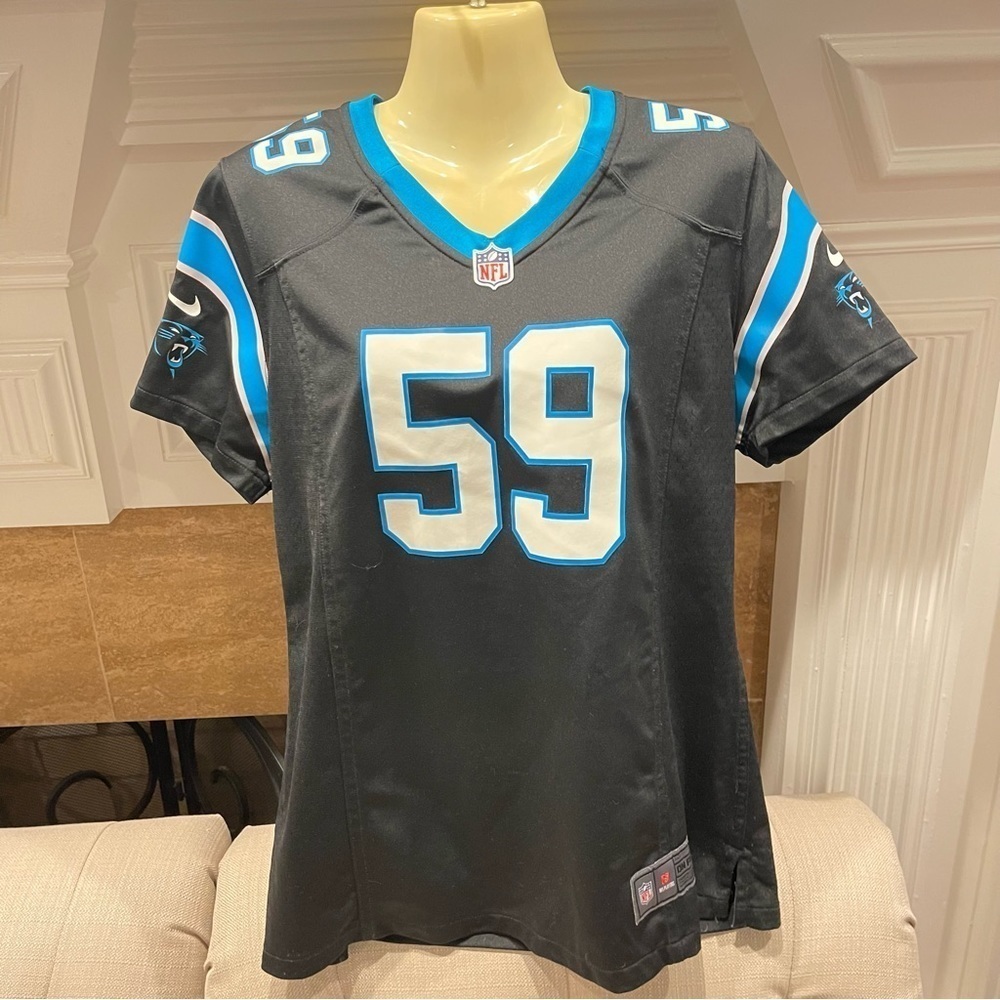 AS: NFL Carolina Panthers Jersey Nike Women’s Small Black Blue Luke Kuechly 59